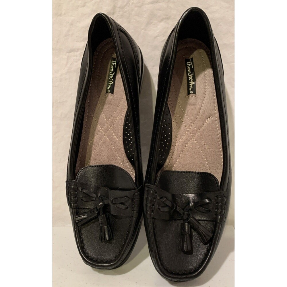 Thom McAn Black Leather Tassel Slip On Comfort Loafers Shoes Women Sz 8 W Dacia